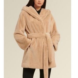 Donna Karan New York Faux Fur Belted Coat